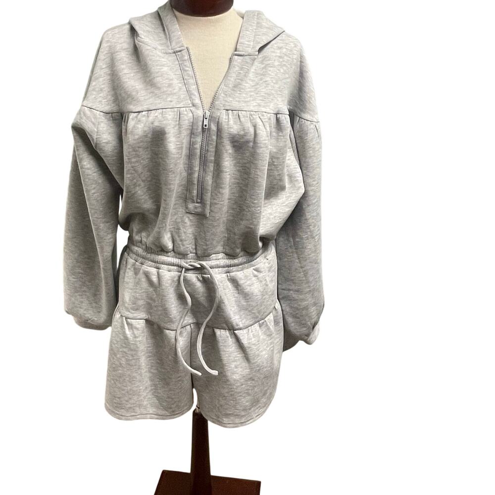 Mable heather Gray Hooded Drawstring Romper Jumpsuit